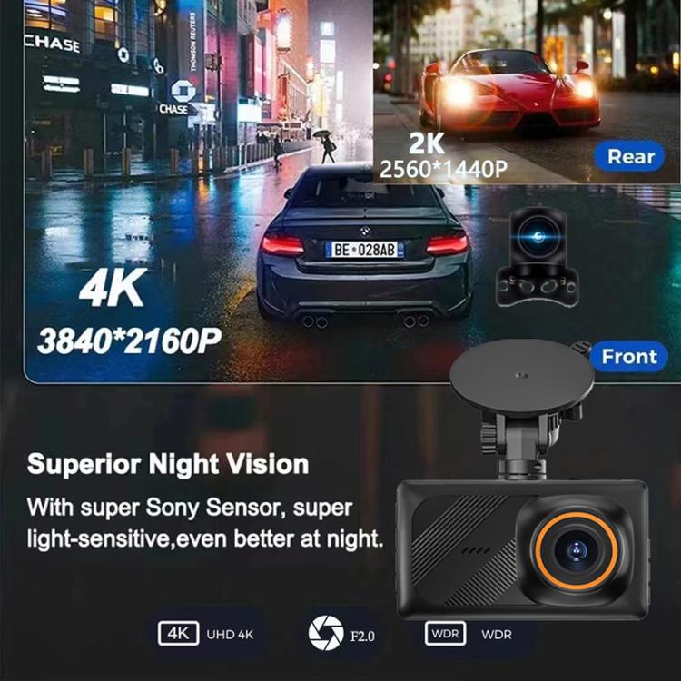 3-Inch Dual-Lens Front 4K + Rear 2K HD WiFi Connected Driving Recorder, A5 – TPU, 4K