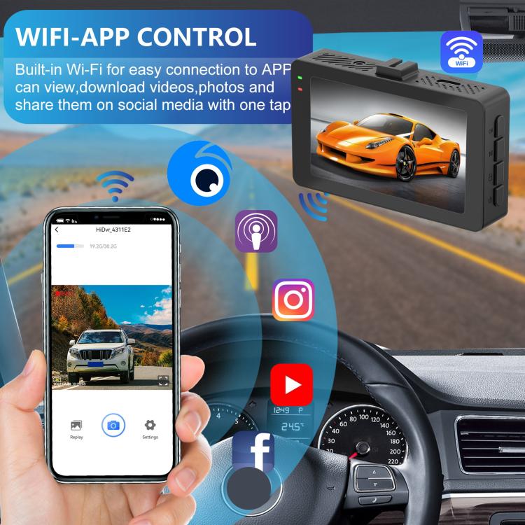 3-Inch Dual-Lens Front 4K + Rear 2K HD WiFi Connected Driving Recorder, A5 – TPU, 4K