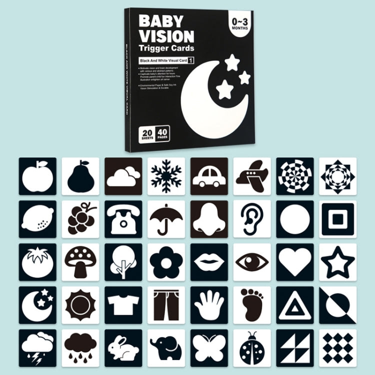 20pcs /Book Baby Early Learning Card Children Eye Care Visual Stimulation Card, 1-order Black And White, 2-order Black And Red, 3-order Color, 4-order Real Object 1-order Black And White