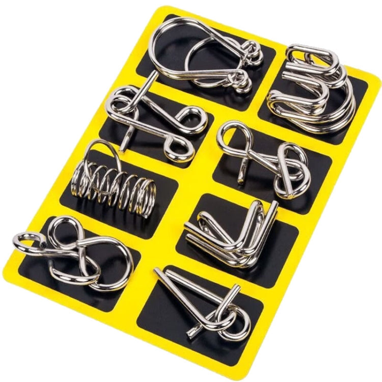 8pcs /Set Intelligence Unlocking Kids Puzzle Nine Links Toys, A Model Yellow, B Model Blue, C Model Pink, D Model Green A Model Yellow