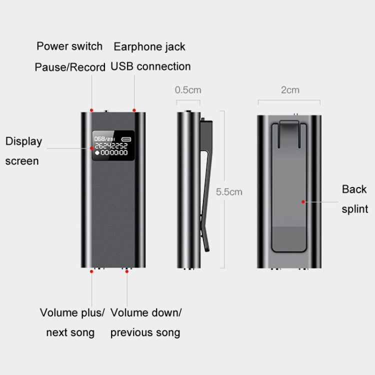 Q25 Intelligent Voice Recorder With Screen HD Noise Canceling Back Clip Voice Reporter, 4GB, 8GB, 16GB, 32GB
