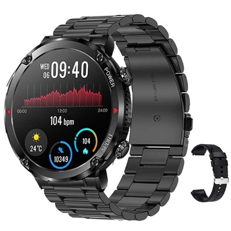 T30 1.6-inch Outdoor Sports Waterproof Smart Music Bluetooth Call Watch, Black, Dark Green, Black Steel+Silicone, Black Net+Silicone Black Steel+Silicone