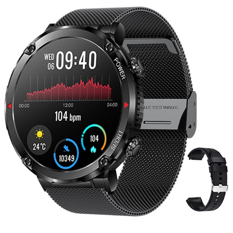 T30 1.6-inch Outdoor Sports Waterproof Smart Music Bluetooth Call Watch, Black, Dark Green, Black Steel+Silicone, Black Net+Silicone Black Net+Silicone