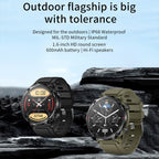 T30 1.6-inch Outdoor Sports Waterproof Smart Music Bluetooth Call Watch, Black, Dark Green, Black Steel+Silicone, Black Net+Silicone