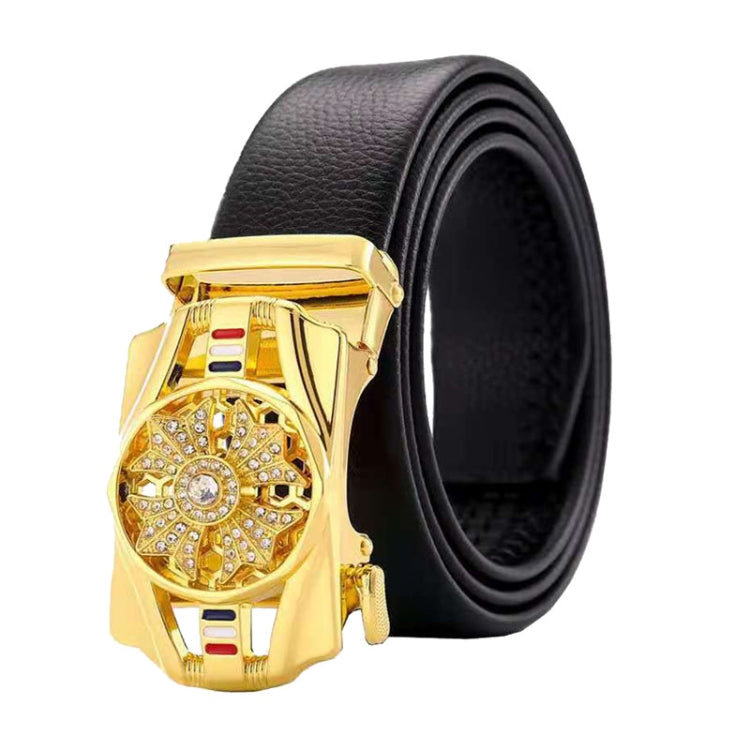 Dandali Scratch-Resistant Wrapped Edge Automatic Buckle Belt Mens Casual Waistbone Belt, 120cm 120cm Gold
