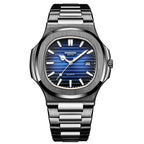 BINBOND B1885 30m Waterproof Retro Luminous Square Men Quartz Watch, Black Steel-Blue-White Black Steel-Blue-White