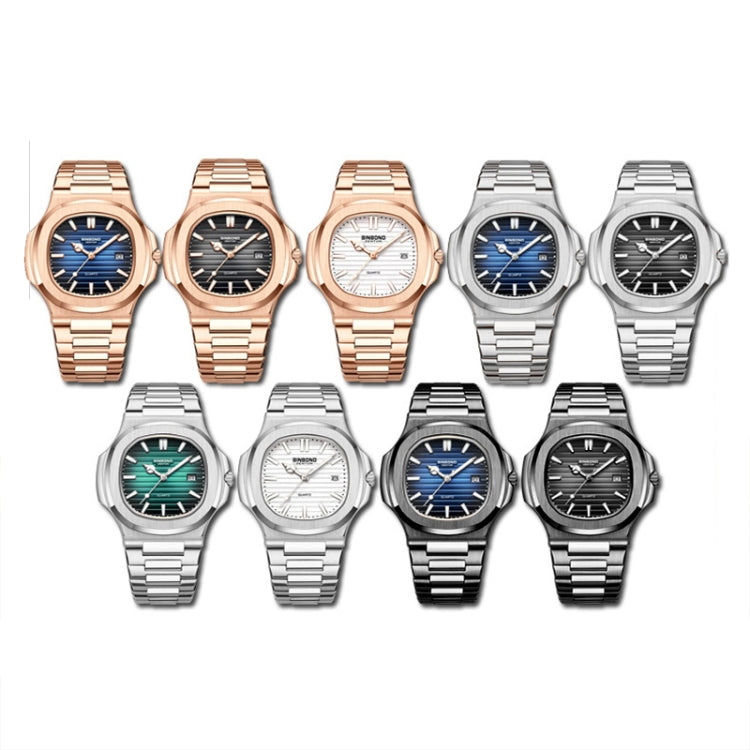 BINBOND B1885 30m Waterproof Retro Luminous Square Men Quartz Watch, Black Steel-Blue-White