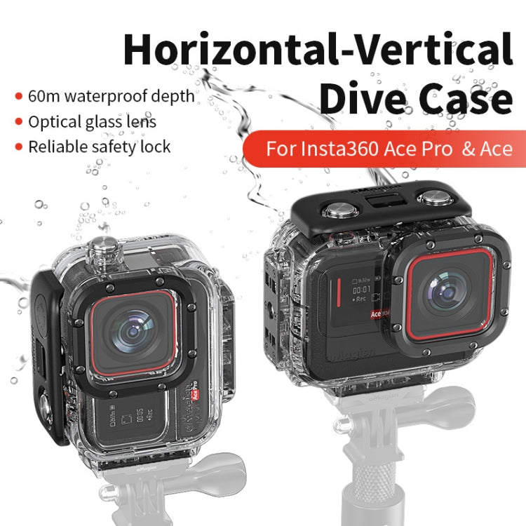 aMagisn Horizontal and Vertical Shooting Waterproof Diving Housing 60m Waterproof Diving Case Accessories, For Insta360 Ace
