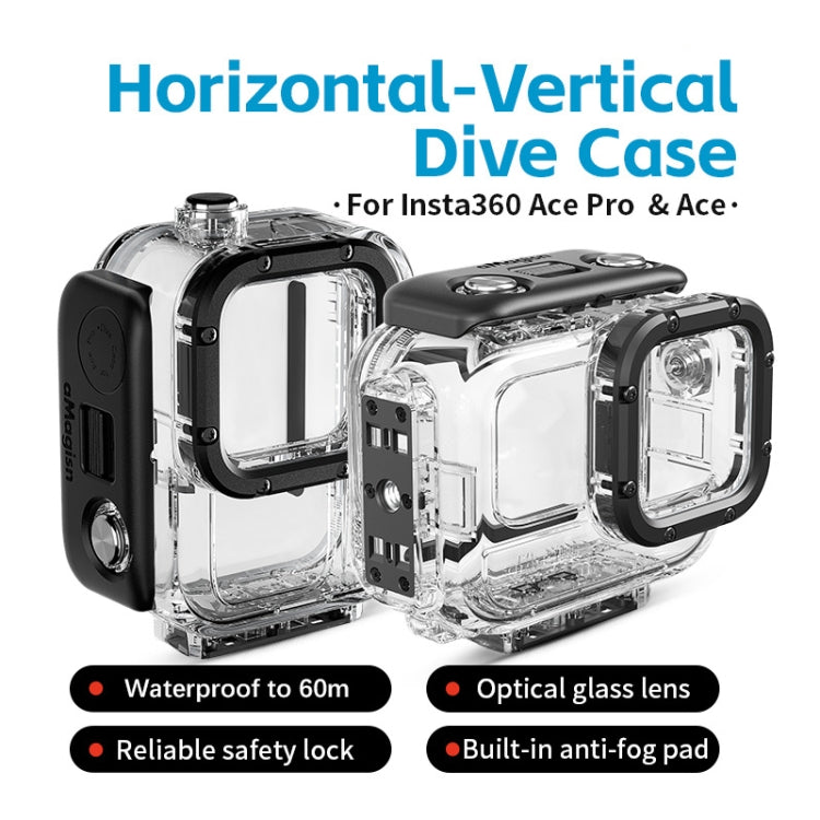 aMagisn Horizontal and Vertical Shooting Waterproof Diving Housing 60m Waterproof Diving Case Accessories, For Insta360 Ace