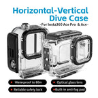 aMagisn Horizontal and Vertical Shooting Waterproof Diving Housing 60m Waterproof Diving Case Accessories, For Insta360 Ace