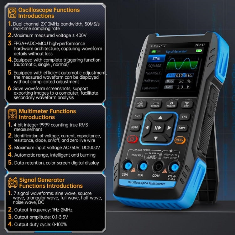 FNIRSI 3 In 1 Handheld Digital Oscilloscope Dual-Channel Multimeter, 2C23T Standard, 2C23T Upgrade – TPU
