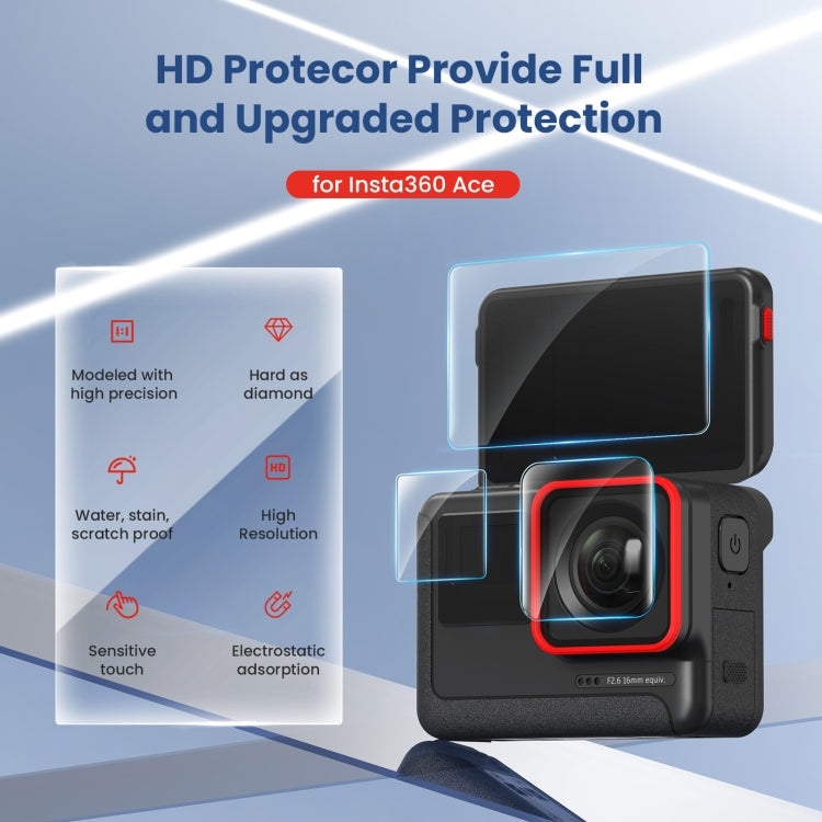 For Insta360 ACE aMagisn Tempered Film Protective Stickers Sports Camera Accessories, 3 In 1, 6 In 1 – Waterproof, Anti-Scratch, Tempered Glass