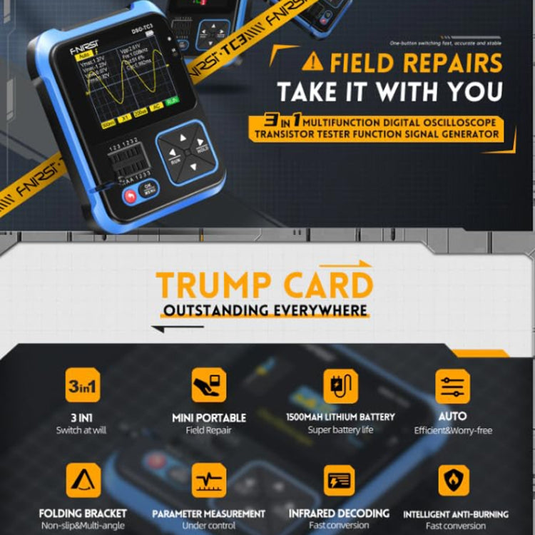 FNIRSI 3 In 1 Handheld Digital Oscilloscope LCR Transistor Tester, DSO-TC3 Standard, DSO-TC3 Upgrade – Durable Build, Easy to Use