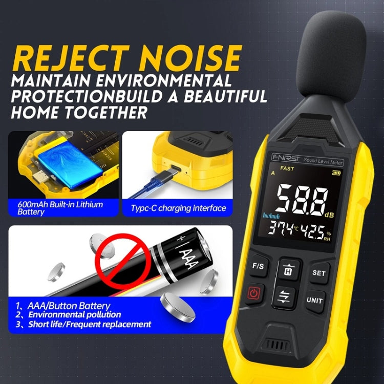 FNIRSI Noise Decibel Meter Home Volume Detector, Yellow – Waterproof