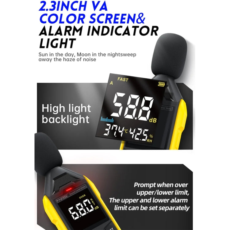FNIRSI Noise Decibel Meter Home Volume Detector, Yellow – Waterproof
