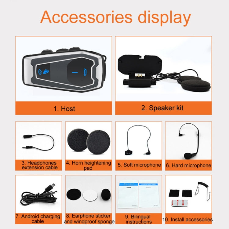 Motorcycle Helmet Bluetooth 5.0 Stereo Music Cycling Headphones, V10 – Waterproof, Bluetooth