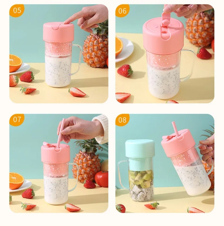 420ml 6 Blades Straw Juice Cup USB Charging Portable Fruit Juicer Smoothie Maker – 4K