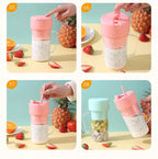 420ml 6 Blades Straw Juice Cup USB Charging Portable Fruit Juicer Smoothie Maker – 4K