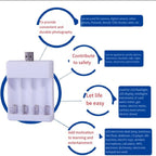 Fast USB 4 Slot Battery Charger AA/AAA Rechargeable Battery Universal Four Slot Charging Box, Directly Plug-in, With Cable