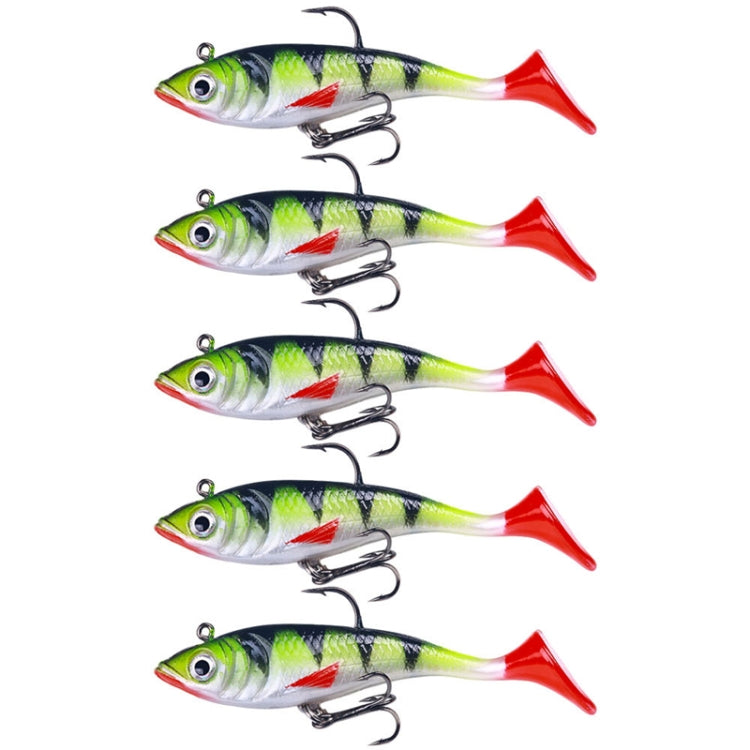 5pcs /Pack HENGJIA SO071 T-Tail Lead Fishing Lure Lua Fishing Soft Bait, 8.5cm 10.6g 8.5cm 10.6g Green