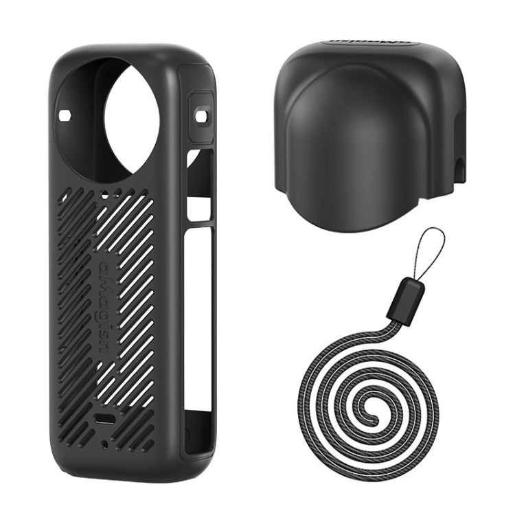 For Insta360 X4 AMagisn Silicone Protective Cover, Body Case + Lens Cover Black, Body Case + Lens Cover Gray, Body Case Black, Body Case Gray, Lens Cover Black, Lens Cover Gray Body Case + Lens Cover Black