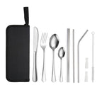 Portable Stainless Steel Cutlery Set Outdoor Picnic Knife And Fork Tool With Storage Bag, A Model Silver, A Model Gold, A Model Black, B Model Silver, B Model Gold, B Model Black, C Model Silver, C Model Black A Model Silver