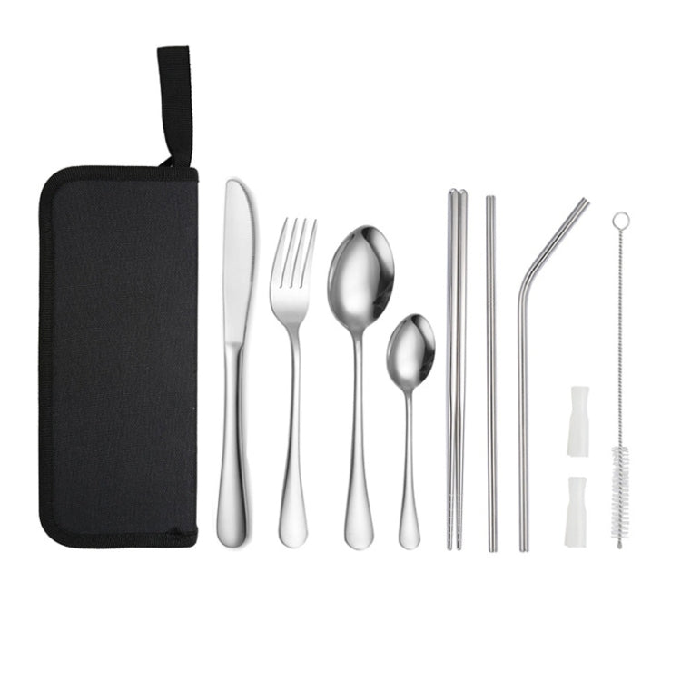 Portable Stainless Steel Cutlery Set Outdoor Picnic Knife And Fork Tool With Storage Bag, A Model Silver, A Model Gold, A Model Black, B Model Silver, B Model Gold, B Model Black, C Model Silver, C Model Black A Model Silver