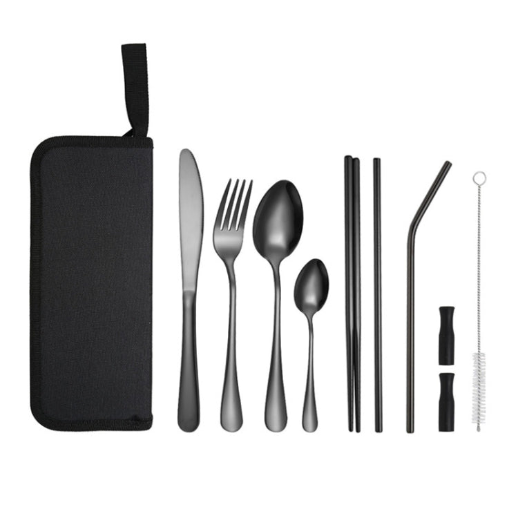 Portable Stainless Steel Cutlery Set Outdoor Picnic Knife And Fork Tool With Storage Bag, A Model Silver, A Model Gold, A Model Black, B Model Silver, B Model Gold, B Model Black, C Model Silver, C Model Black – Durable Build, Easy to Use A Model Black