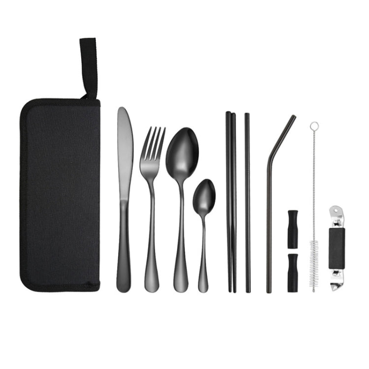 Portable Stainless Steel Cutlery Set Outdoor Picnic Knife And Fork Tool With Storage Bag, A Model Silver, A Model Gold, A Model Black, B Model Silver, B Model Gold, B Model Black, C Model Silver, C Model Black – Durable Build, Easy to Use B Model Black