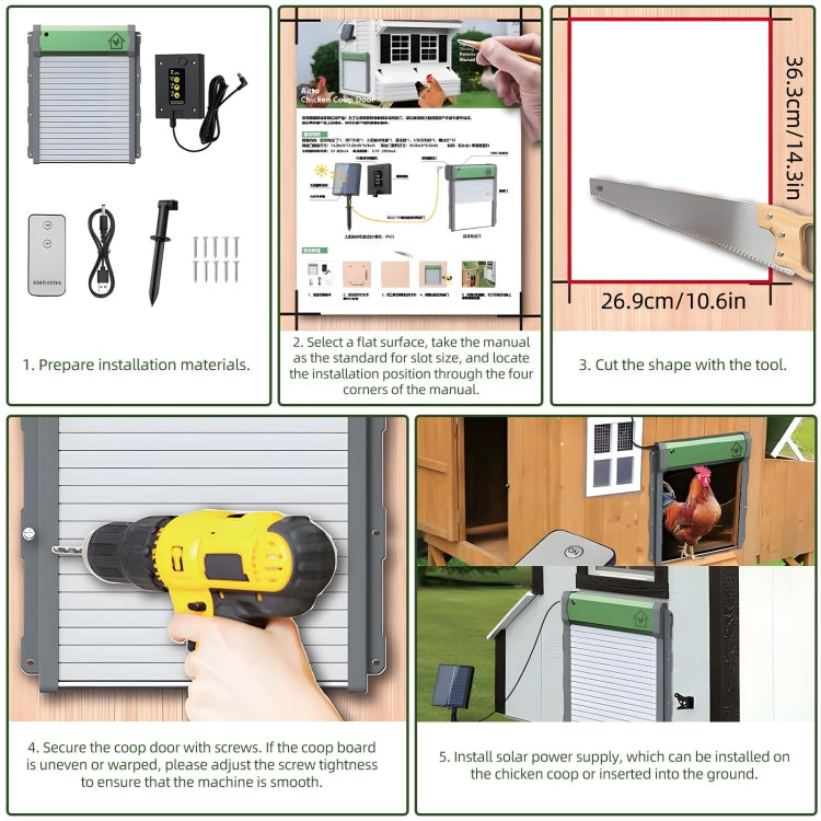 Solar Powered Automatic Chicken Coop Door 4 Modes Automatic Chicken Door with Remote Control, Solar – Waterproof