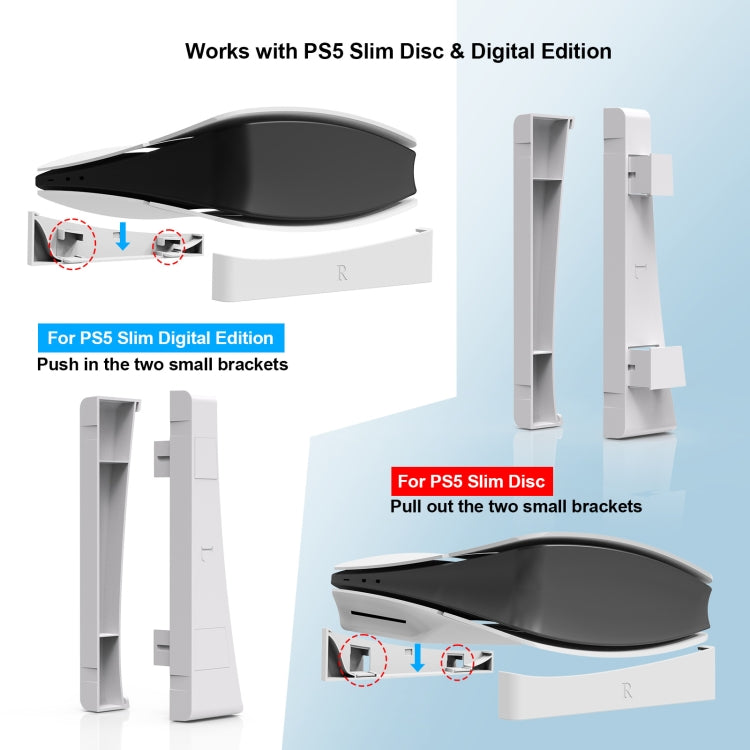 For PS5 Slim JYS-P5189 Console Horizontal Placement Stand Digital / Optical Drive Version Universal Storage Mount, Black, White, Transparent – Durable Build, Easy to Use