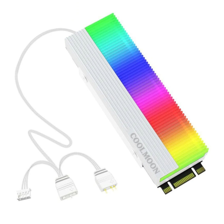 COOLMOON CM-M2A M.2 2280 Solid State Drive Cooler 5V ARGB Hard Drive Heatsink, CM-M2A – Aluminum Alloy CM-M2A White
