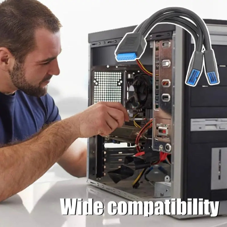 Computer Motherboard 19 Pin USB3.0 One To Two Extension Cable, 21cm 19Pin – Durable Build, Easy to Use