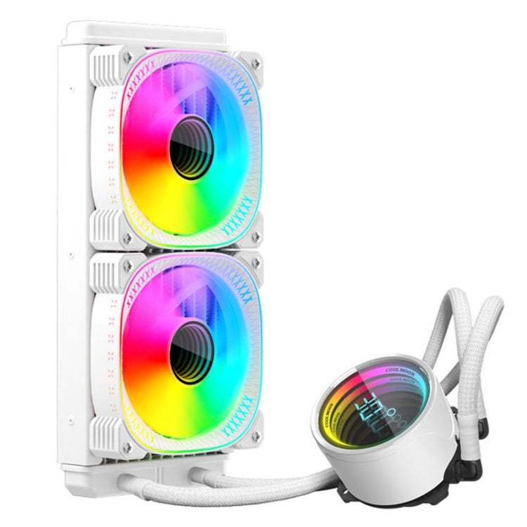 COOLMOON CM-YM-240T Digital ARGB Lens Edition Integrated Water Cooling CPU Cooler Temperature Display CPU Fan, CM-YM-240T – Aluminum Alloy CM-YM-240T White