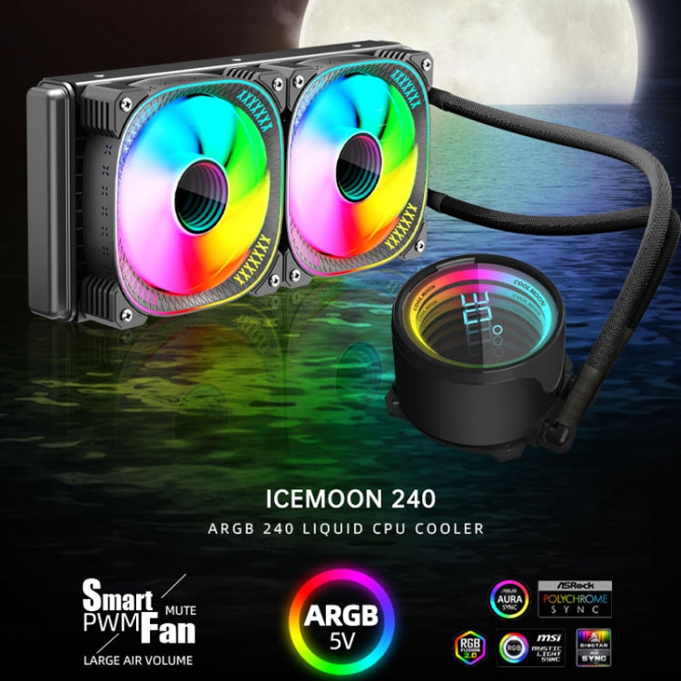 COOLMOON CM-YM-240T Digital ARGB Lens Edition Integrated Water Cooling CPU Cooler Temperature Display CPU Fan, CM-YM-240T – Aluminum Alloy