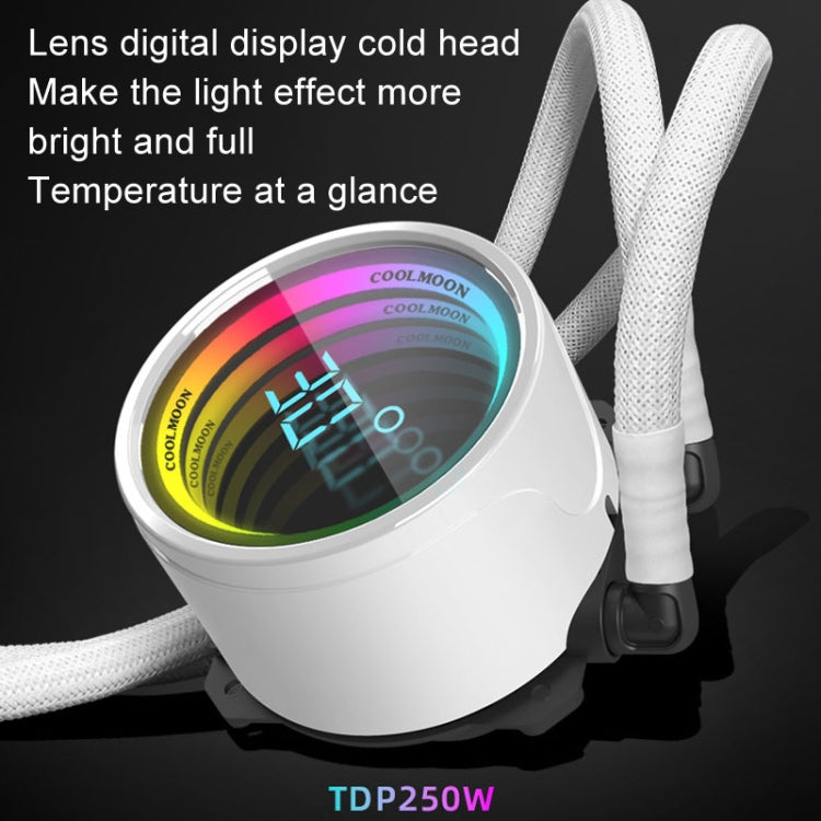 COOLMOON CM-YM-240T Digital ARGB Lens Edition Integrated Water Cooling CPU Cooler Temperature Display CPU Fan, CM-YM-240T – Aluminum Alloy
