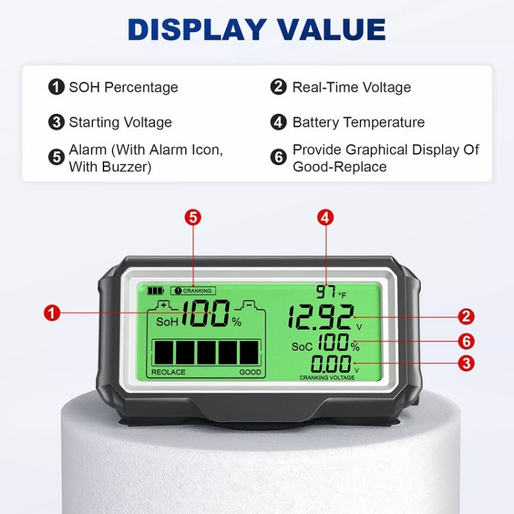 ANCEL 12V LED Car Battery Tester SOH/SOC Rechargeable Battery Analysis Tool, BM200 PRO
