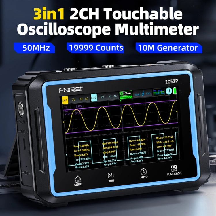 FNIRSI 2C53P Dual Channel Flat Panel Digital Oscilloscope Multimeter Signal Generator 3 In 1, 2C53P – Tempered Glass, TPU, 4K
