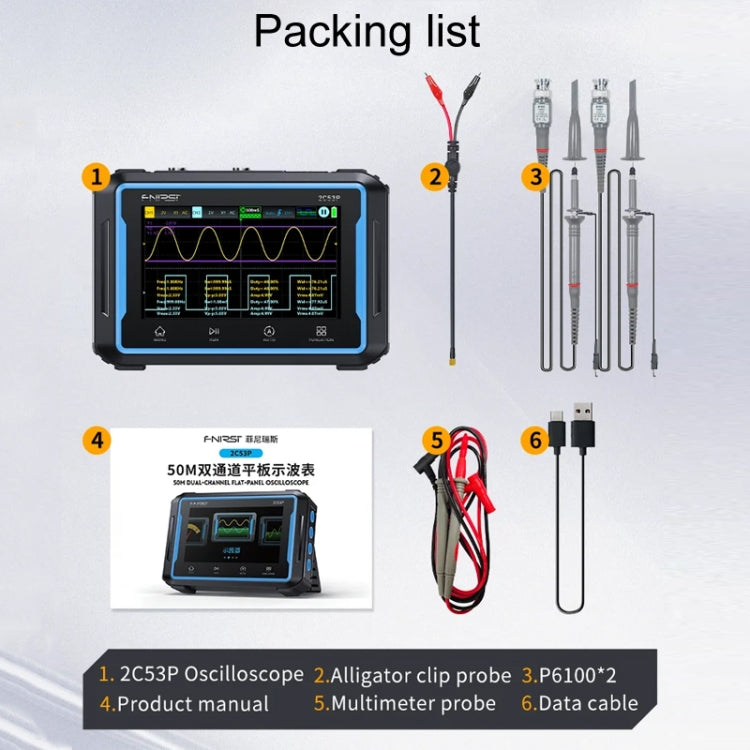 FNIRSI 2C53P Dual Channel Flat Panel Digital Oscilloscope Multimeter Signal Generator 3 In 1, 2C53P – Tempered Glass, TPU, 4K