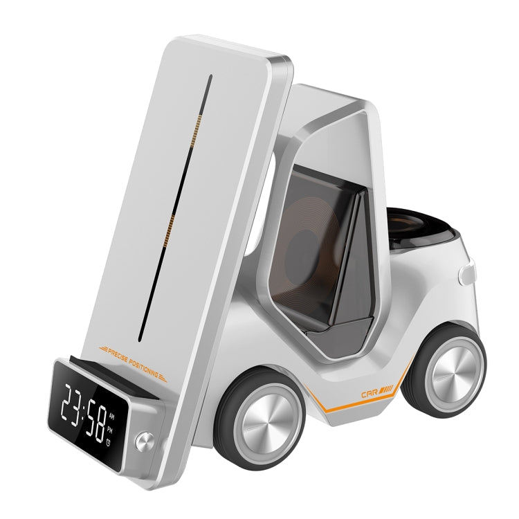 T20 5-in-1 Car-shaped Desktop Alarm Clock Wireless Charger with Atmosphere Light, White, Gray, Yellow, Orange White