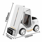 T20 5-in-1 Car-shaped Desktop Alarm Clock Wireless Charger with Atmosphere Light, White, Gray, Yellow, Orange