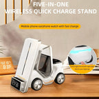 T20 5-in-1 Car-shaped Desktop Alarm Clock Wireless Charger with Atmosphere Light, White, Gray, Yellow, Orange