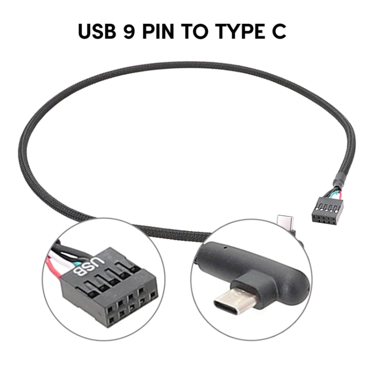 Motherboard USB 9Pin To Type-C Elbow Data Cable Braided Network Cable, 60cm Elbow – Magnetic