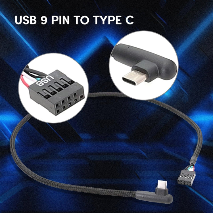 Motherboard USB 9Pin To Type-C Elbow Data Cable Braided Network Cable, 60cm Elbow – Magnetic