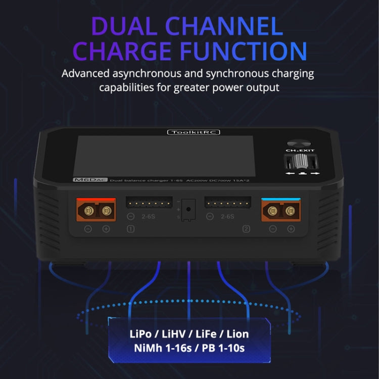 ToolkitRC M6DAC Dual Way Aeromodelling Drone Li-Po Battery Balance Charger, M6DAC – TPU