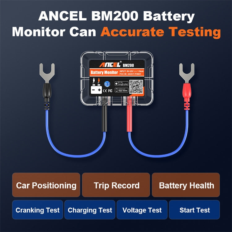 ANCEL BM200 12V Bluetooth 4.2 Car Battery Analysis and Detection Tool Battery Tester, BM200 – Waterproof, Bluetooth