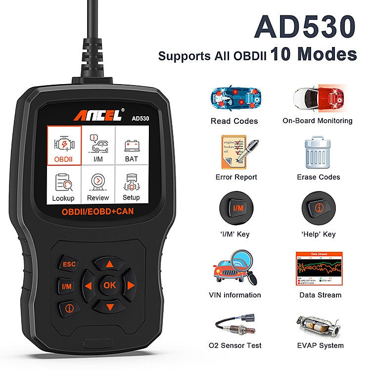 ANCEL AD530 2.8-Inch Screen OBD2 Car Engine Tester Car Battery Test Tool, AD530 – Durable Build, Easy to Use