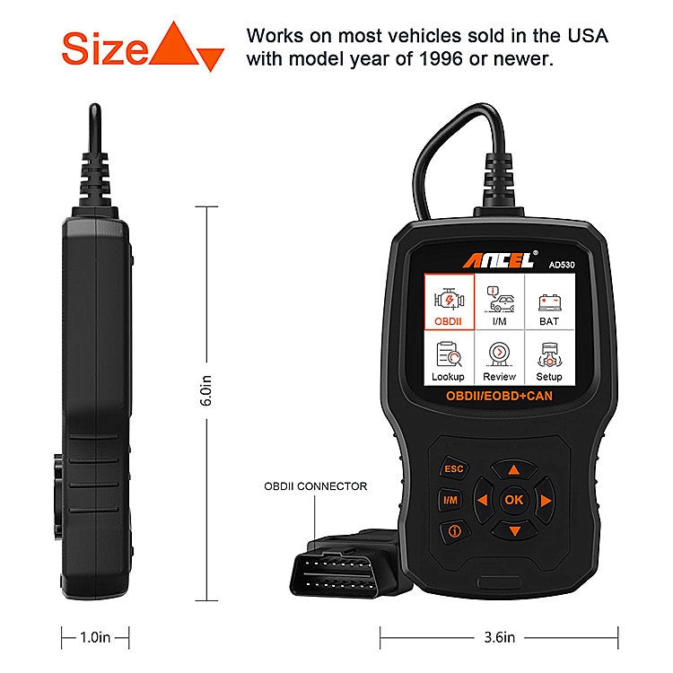 ANCEL AD530 2.8-Inch Screen OBD2 Car Engine Tester Car Battery Test Tool, AD530 – Durable Build, Easy to Use