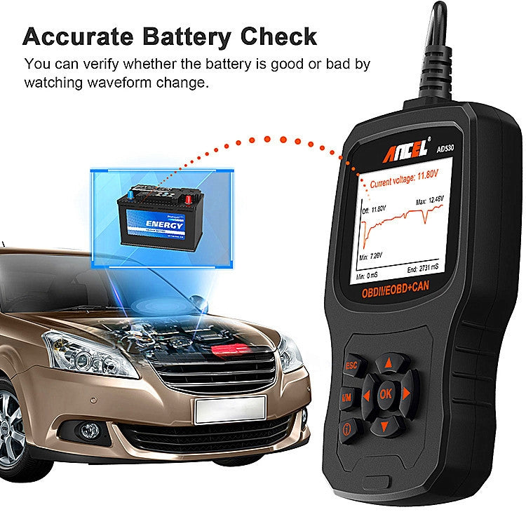 ANCEL AD530 2.8-Inch Screen OBD2 Car Engine Tester Car Battery Test Tool, AD530 – Durable Build, Easy to Use