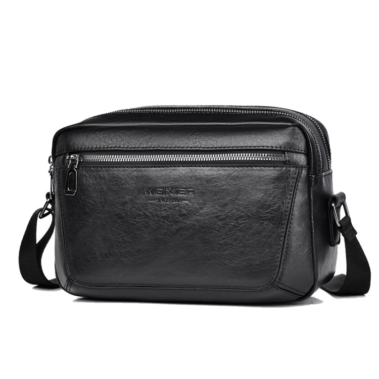WEIXIER D523 Men Large Capacity Crossbody Single Shoulder Bag Casual PU Messenger Handbag Black